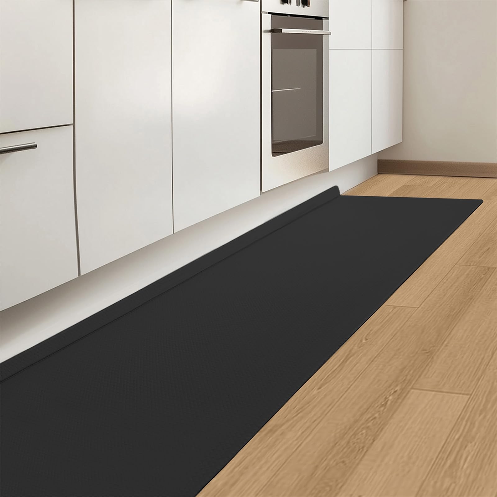 DIHACOZ キッチンマット 拭ける【L型を革新-隙間防汚対策】60x240cm 低反発 滑り止め 防音 防水 6mm 分厚 PVCマット 洗える い北欧 おしゃれ 高級 ブラック