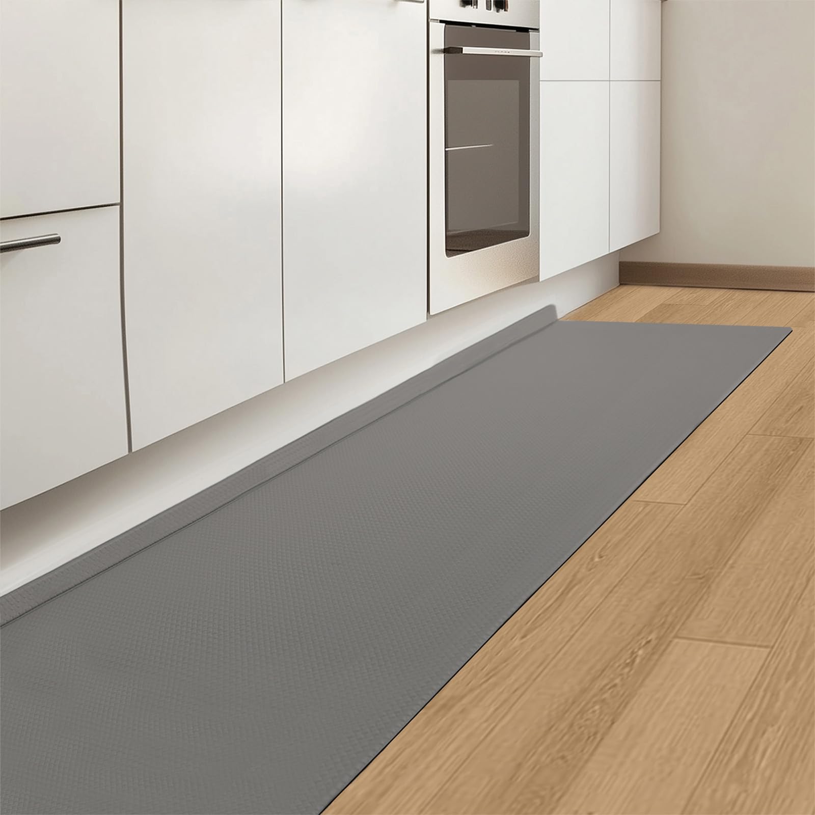 DIHACOZ キッチンマット 拭ける【L型を革新-隙間防汚対策】45x120cm 低反発 滑り止め 防音 防水 6mm 分厚 PVCマット 洗える い北欧 おしゃれ 高級 グレー