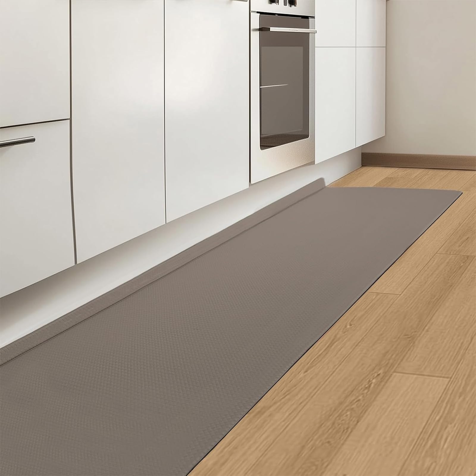 DIHACOZ キッチンマット 拭ける【L型を革新-隙間防汚対策】60x240cm 低反発 滑り止め 防音 防水 6mm 分厚 PVCマット 洗える い北欧 おしゃれ 高級 ブラウン